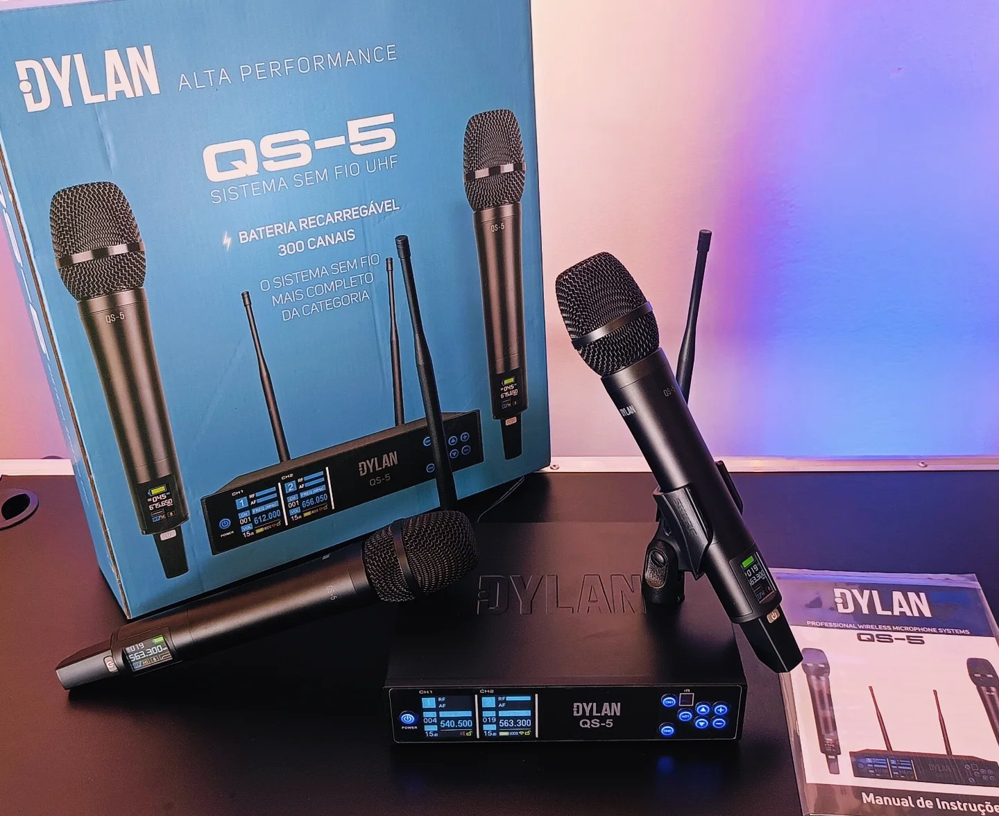 Sistema De Microfone Sem Fio Dylan QS-5 UHF Com 300 Canais Com 2 Bastões ( Recarregável ) - Imagem 20