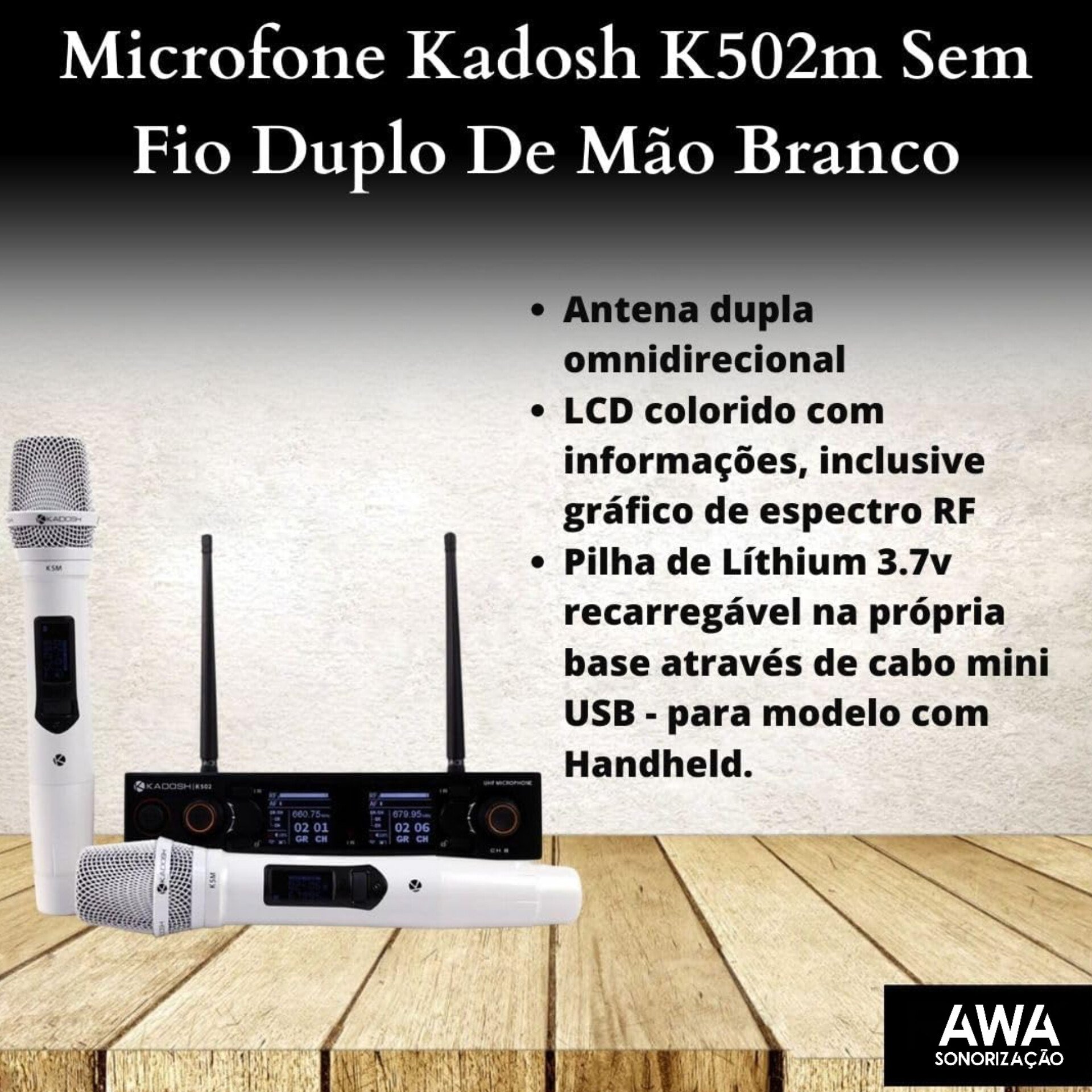 Microfone Profissional Duplo Kadosh K502M Branco Sem Fio - Imagem 24