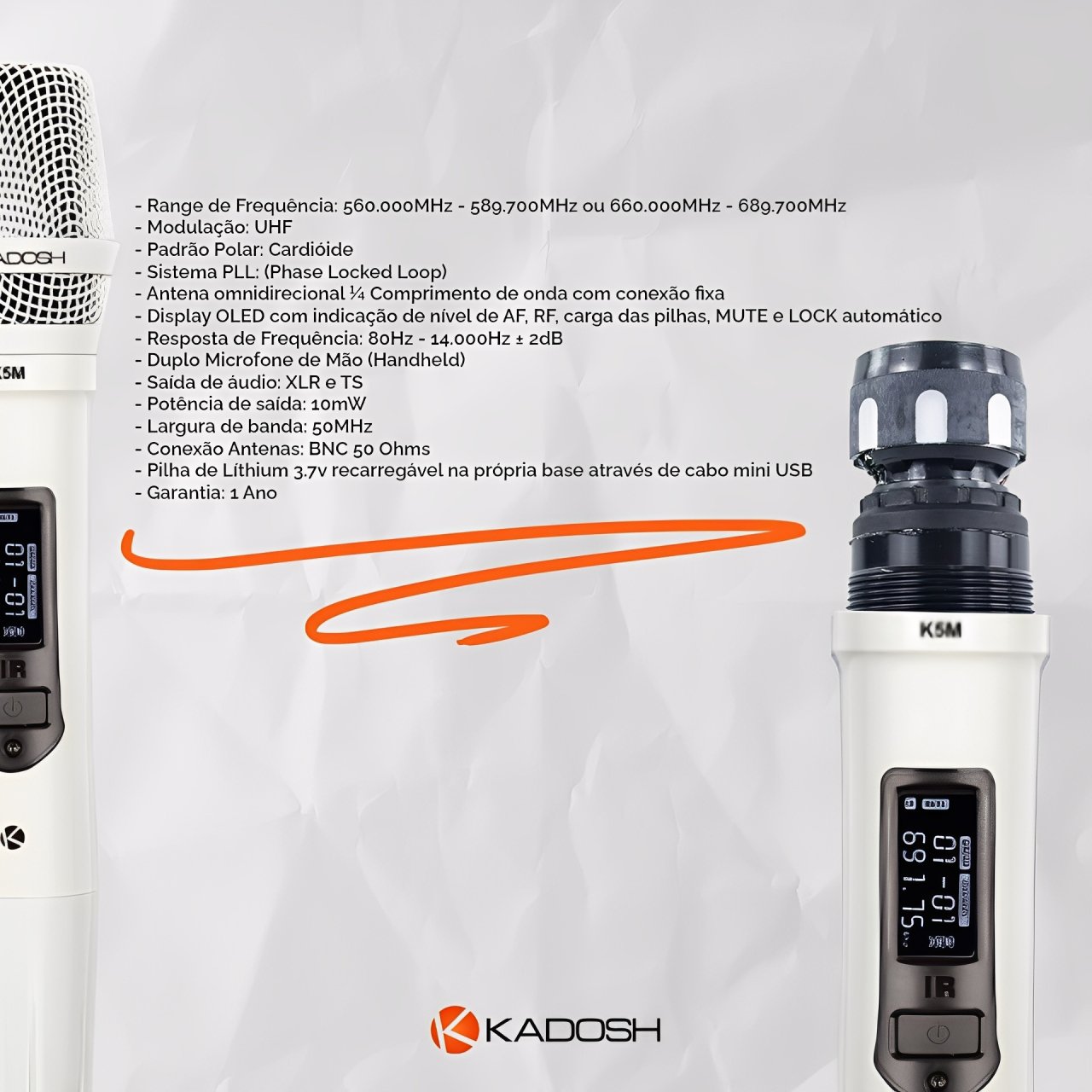 Microfone Profissional Duplo Kadosh K502M Branco Sem Fio - Imagem 3