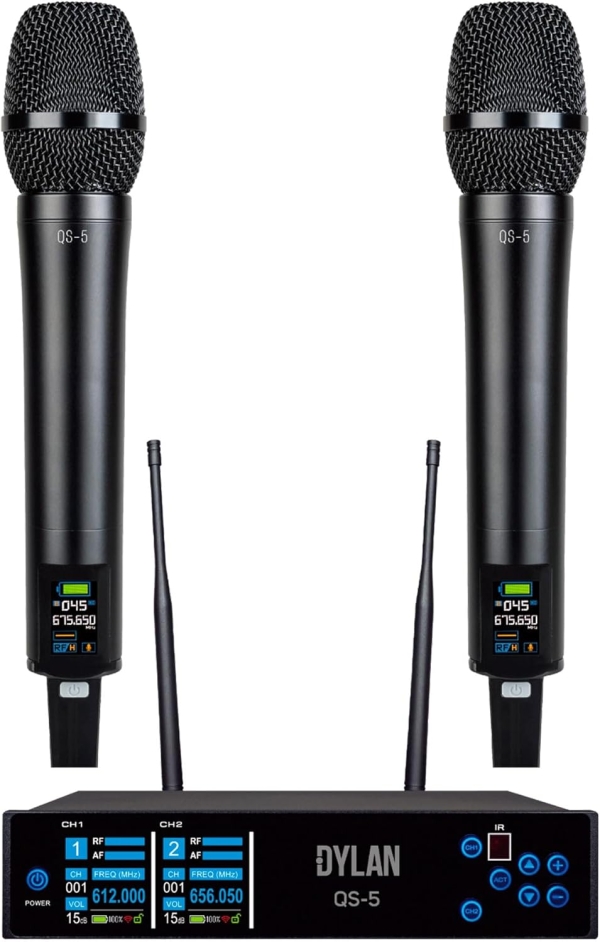 Sistema De Microfone Sem Fio Dylan QS-5 UHF Com 300 Canais Com 2 Bastões ( Recarregável ) - Imagem 4
