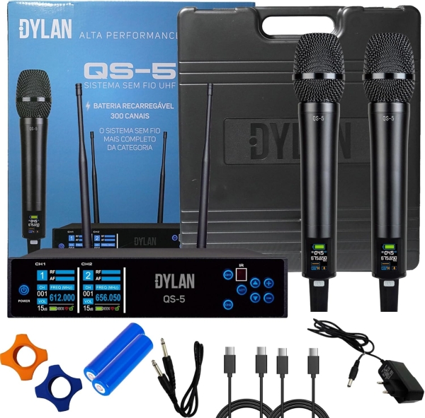 Sistema De Microfone Sem Fio Dylan QS-5 UHF Com 300 Canais Com 2 Bastões ( Recarregável ) - Imagem 13