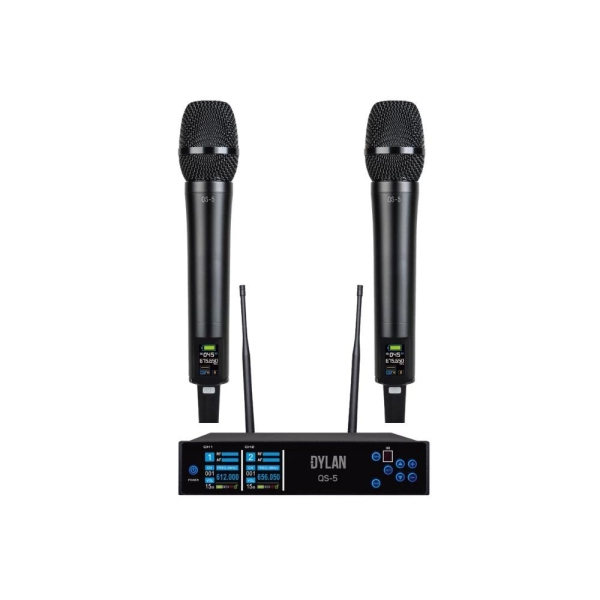 Sistema De Microfone Sem Fio Dylan QS-5 UHF Com 300 Canais Com 2 Bastões ( Recarregável )