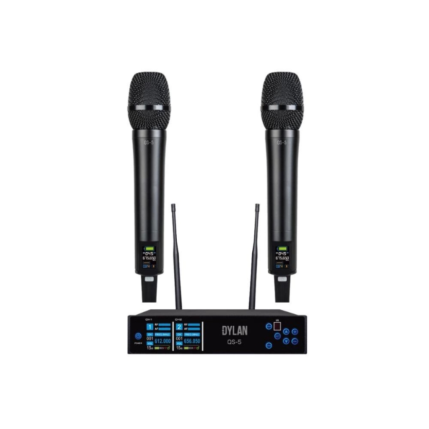 Sistema De Microfone Sem Fio Dylan QS-5 UHF Com 300 Canais Com 2 Bastões ( Recarregável )