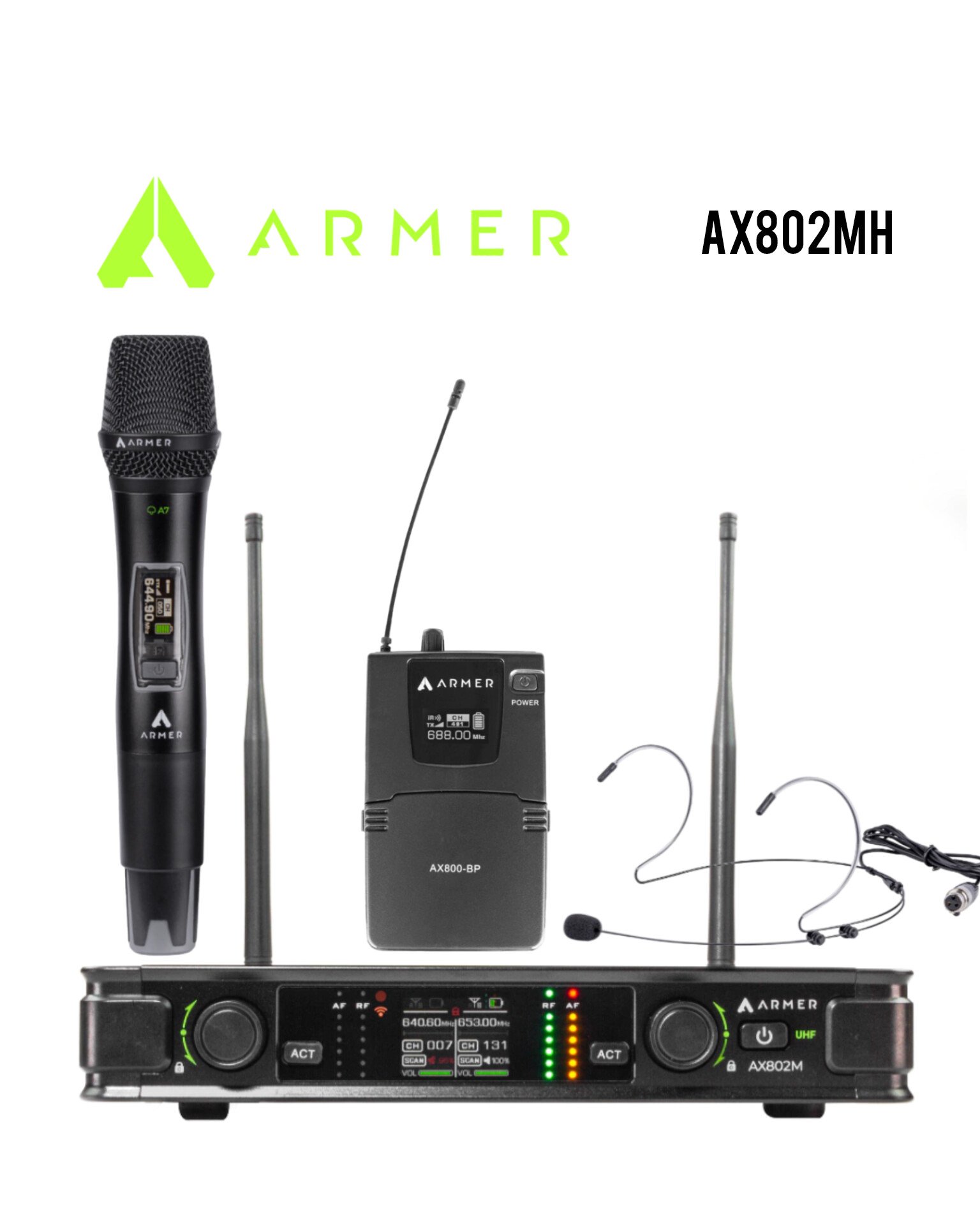Microfone sem Fio Profissional Bastão + Headset Armer AX802MH