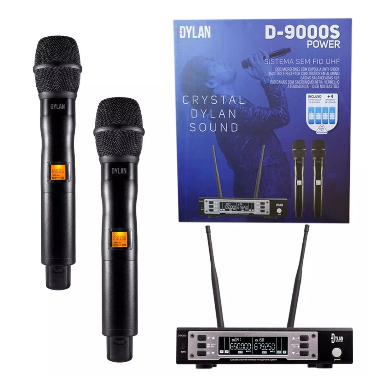 Microfone Sem Fio Duplo Profissional Dylan D-9000S Power ( Recarregável Nova Versão ) - Imagem 2