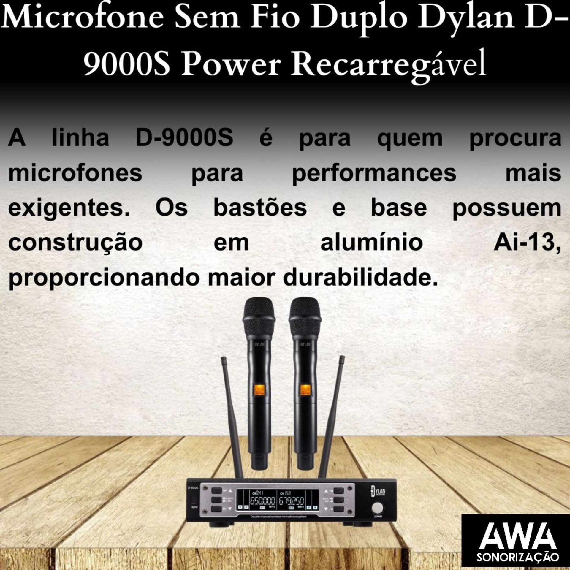 Microfone Sem Fio Duplo Profissional Dylan D-9000S Power ( Recarregável Nova Versão ) - Imagem 4
