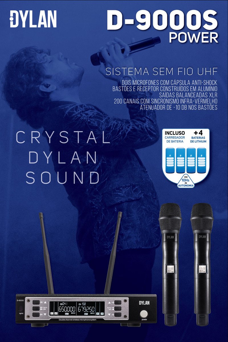 Microfone Sem Fio Duplo Profissional Dylan D-9000S Power ( Recarregável Nova Versão ) - Imagem 17