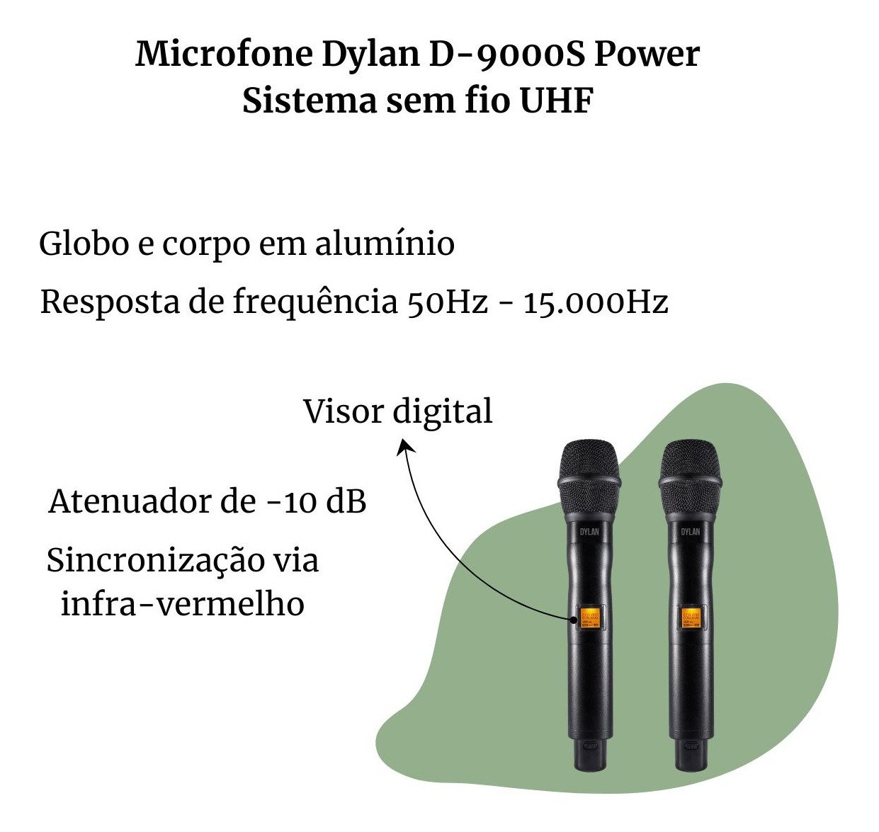 Microfone Sem Fio Duplo Profissional Dylan D-9000S Power ( Recarregável Nova Versão ) - Imagem 5