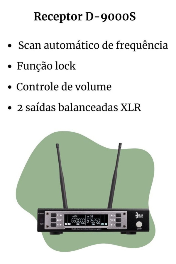 Microfone Sem Fio Duplo Profissional Dylan D-9000S Power ( Recarregável Nova Versão ) - Imagem 7