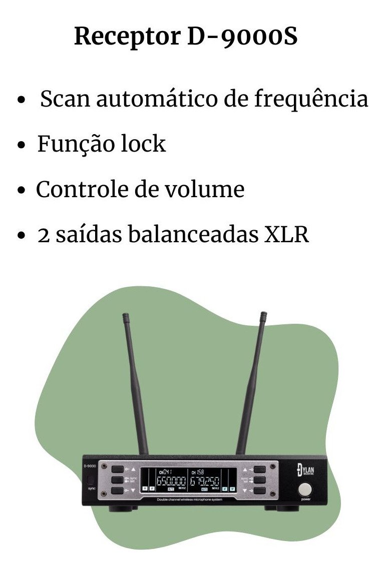 Microfone Sem Fio Duplo Profissional Dylan D-9000S Power ( Recarregável Nova Versão ) - Imagem 7