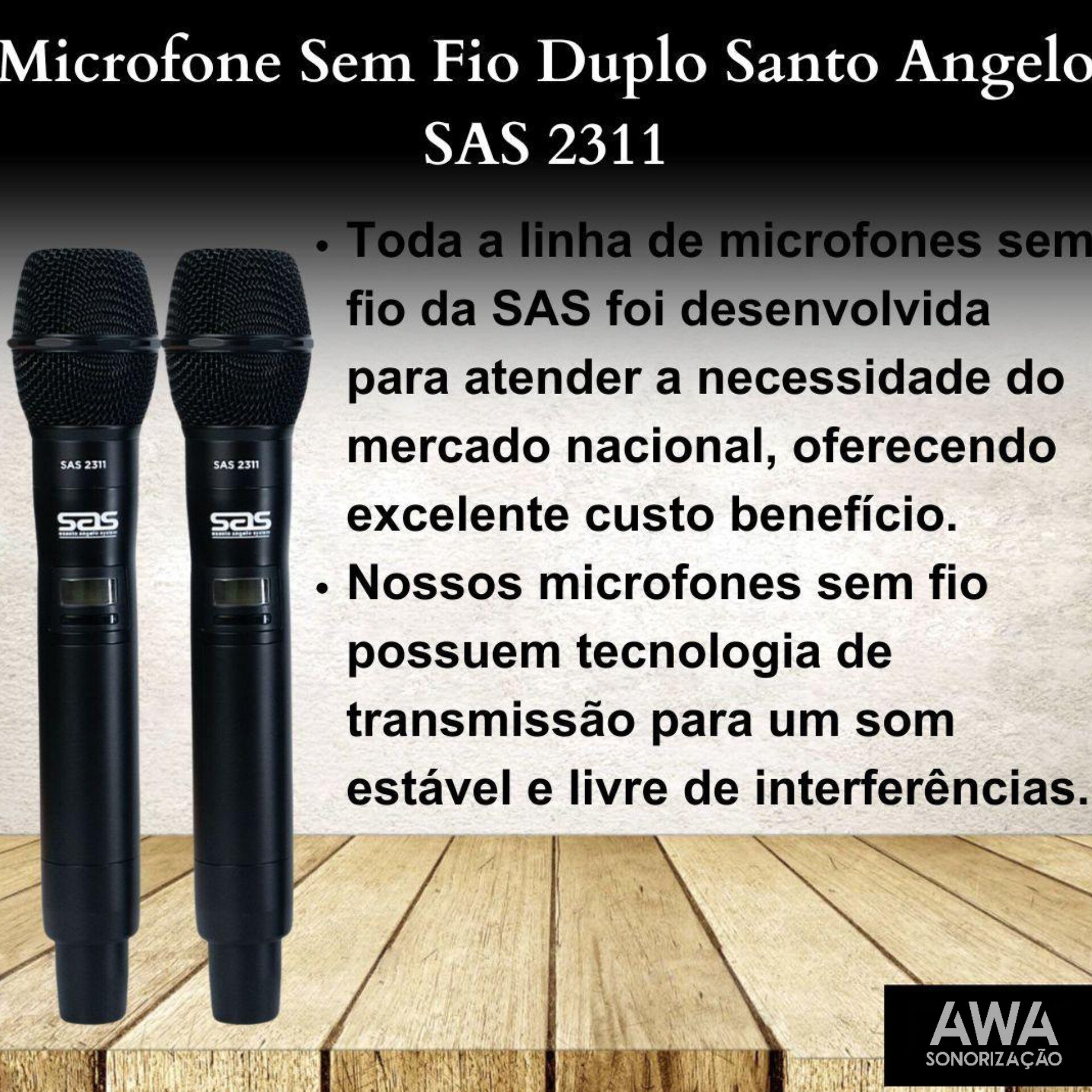 Microfone Sem Fio de Mão Duplo 200 Canais 2311 SAS / Santo Ângelo - Imagem 10