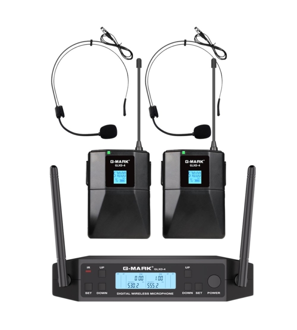 Microfone Headset Duplo Sem Fio G-MARK GLXD-4 - UHF com 2 Bodypack - Cardioide Direcional