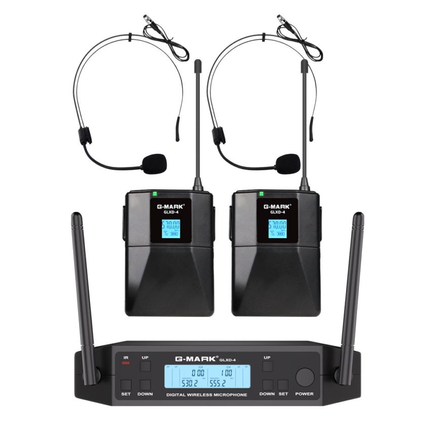 Microfone Headset Duplo Sem Fio G-MARK GLXD-4 - UHF com 2 Bodypack - Cardioide Direcional