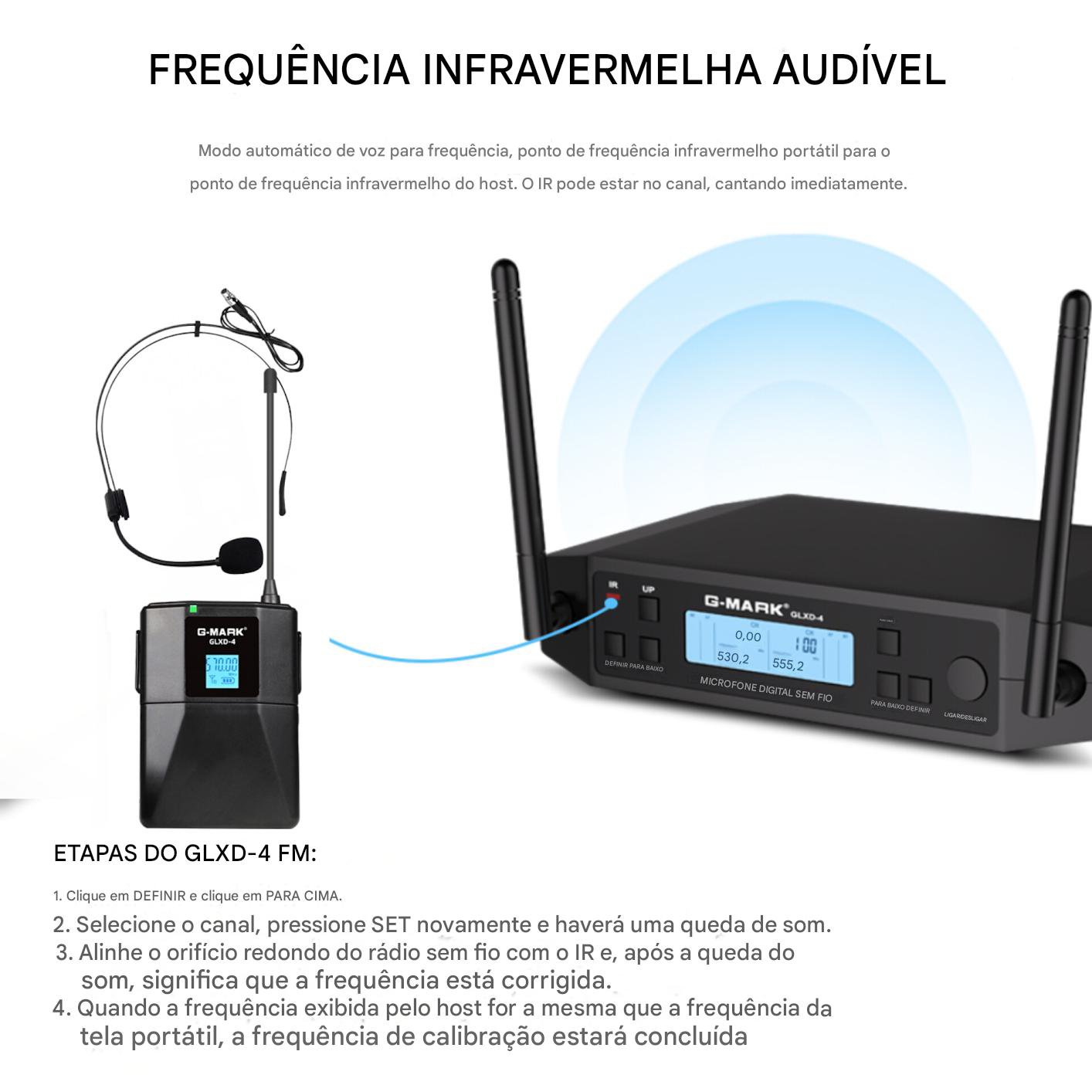 Microfone Headset Duplo Sem Fio G-MARK GLXD-4 - UHF com 2 Bodypack - Cardioide Direcional - Imagem 12