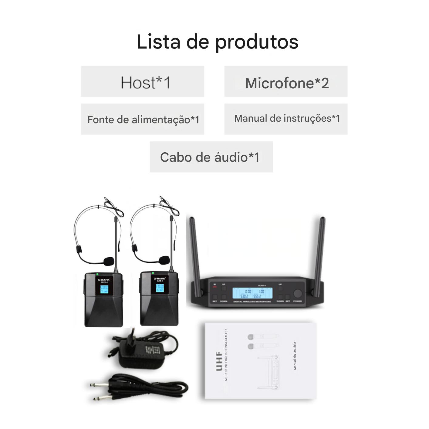Microfone Headset Duplo Sem Fio G-MARK GLXD-4 - UHF com 2 Bodypack - Cardioide Direcional - Imagem 10