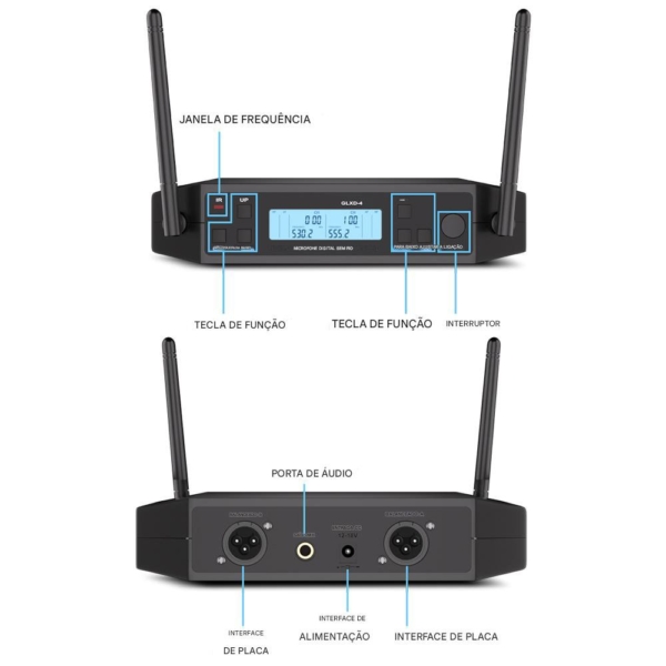 Microfone Headset Duplo Sem Fio G-MARK GLXD-4 - UHF com 2 Bodypack - Cardioide Direcional - Imagem 4