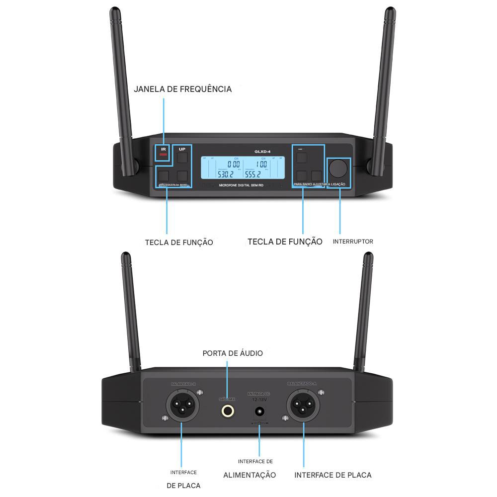 Microfone Headset Duplo Sem Fio G-MARK GLXD-4 - UHF com 2 Bodypack - Cardioide Direcional - Imagem 4
