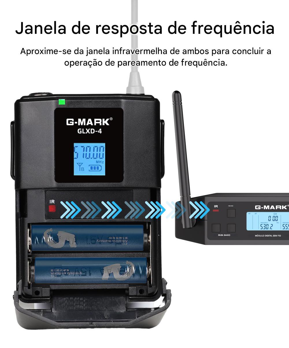 Microfone Headset Duplo Sem Fio G-MARK GLXD-4 - UHF com 2 Bodypack - Cardioide Direcional - Imagem 11