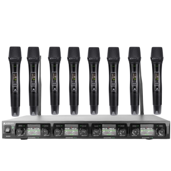 Kit com 8 Microfones sem Fio Profissional Bastão + Receptor Armer AX OCTA ( Recarregável )