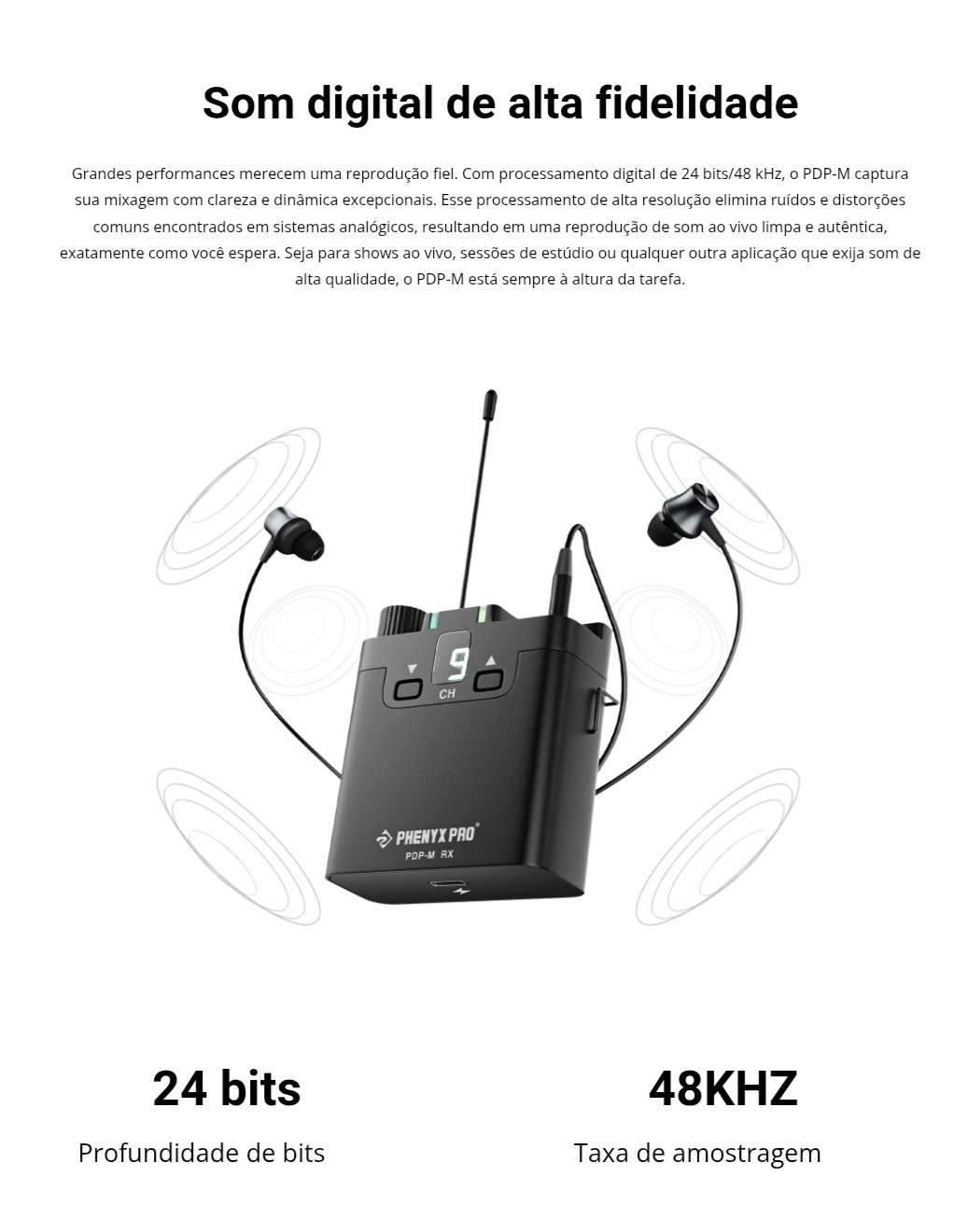 PDP-M — Sistema Portátil de Monitor In-Ear Estéreo UHF com 16 Frequências - Imagem 27