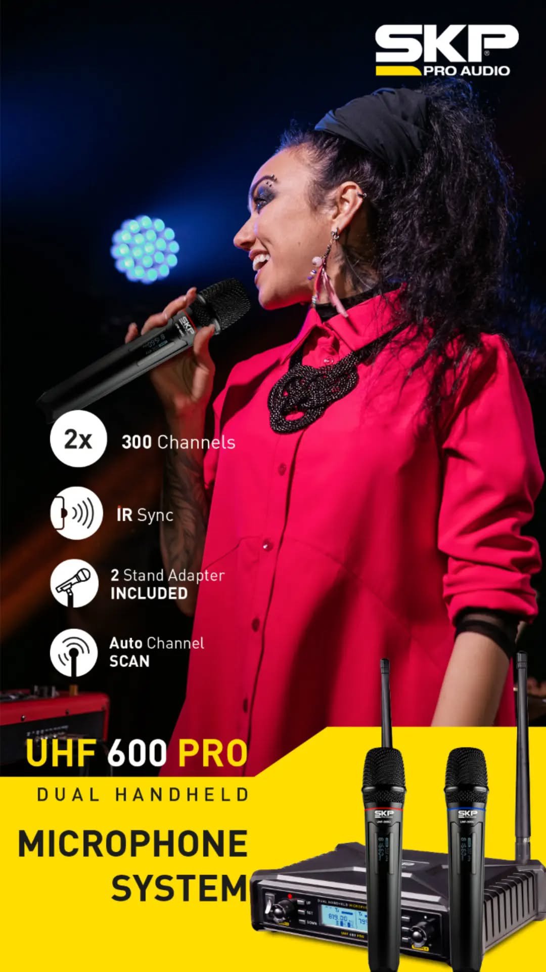 Sistema Microfone Sem Fio SKP UHF 600 PRO – Duplo, 300 Canais - Imagem 22