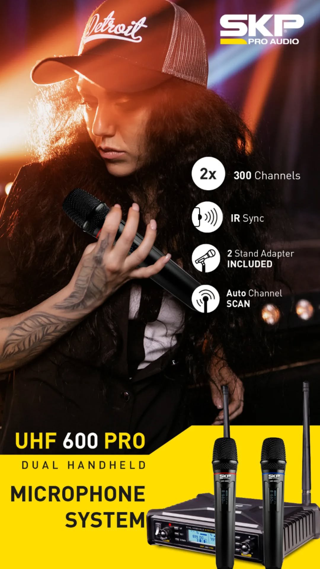 Sistema Microfone Sem Fio SKP UHF 600 PRO – Duplo, 300 Canais - Imagem 19