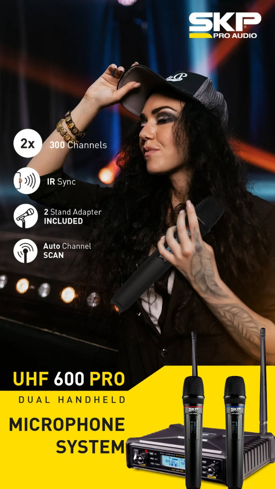 Sistema Microfone Sem Fio SKP UHF 600 PRO – Duplo, 300 Canais - Imagem 21