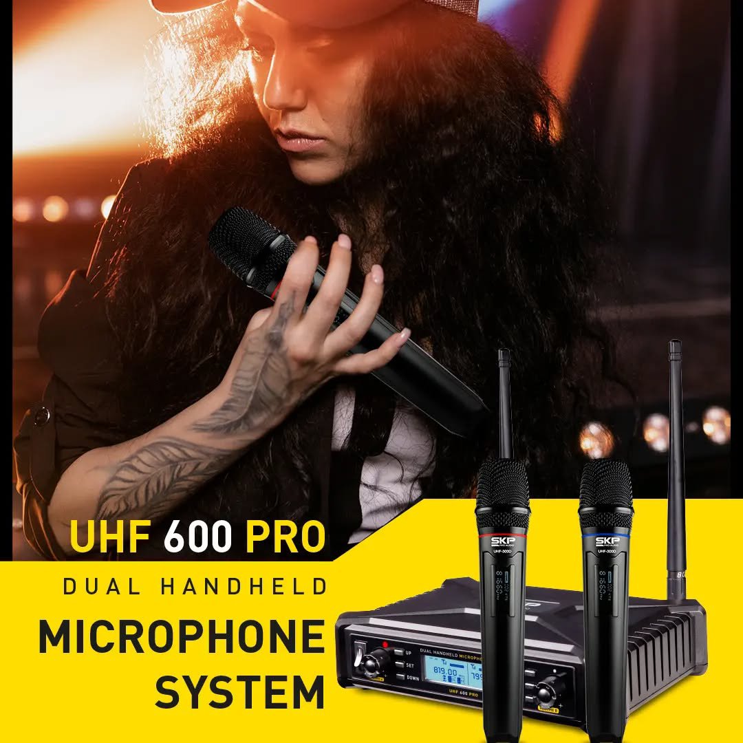Sistema Microfone Sem Fio SKP UHF 600 PRO – Duplo, 300 Canais - Imagem 18