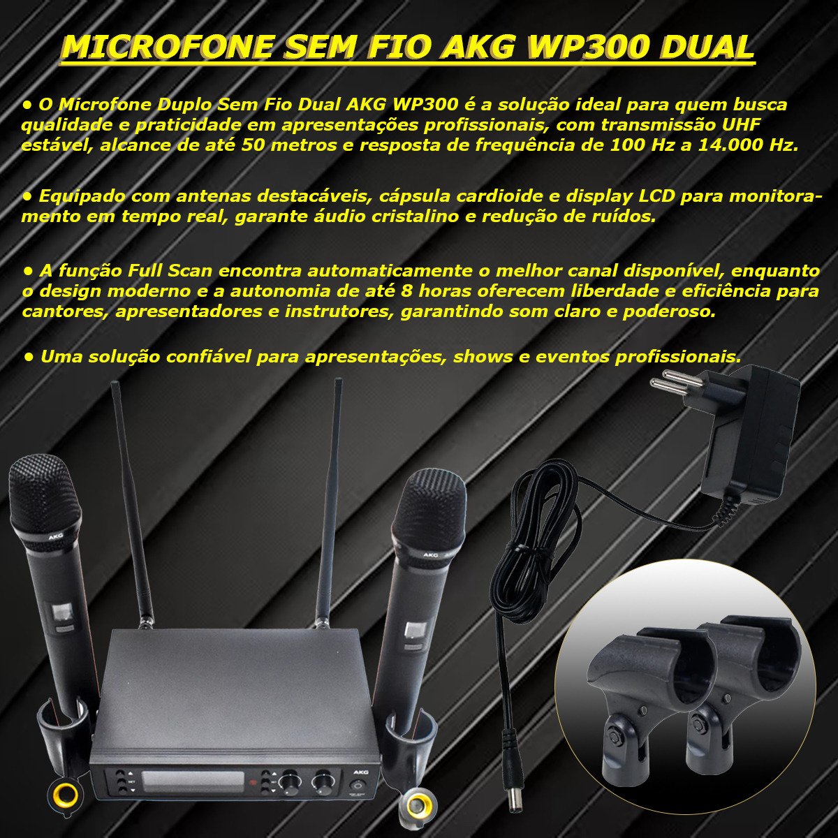 AKG WP300 Vocal Dual – Sistema de Microfone Sem Fio Profissional UHF - Imagem 20