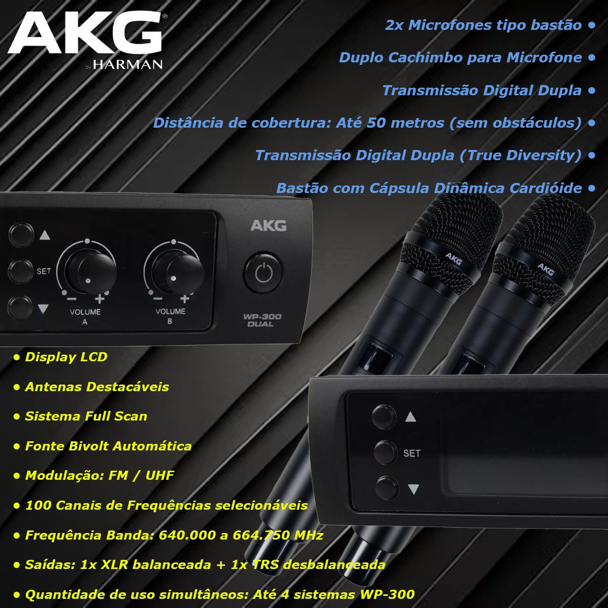 AKG WP300 Vocal Dual – Sistema de Microfone Sem Fio Profissional UHF - Imagem 19
