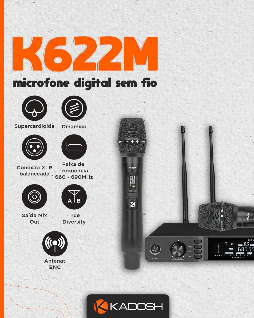 Microfone Duplo Sem Fio Kadosh K622M Profissional Digital 24bits - Imagem 10
