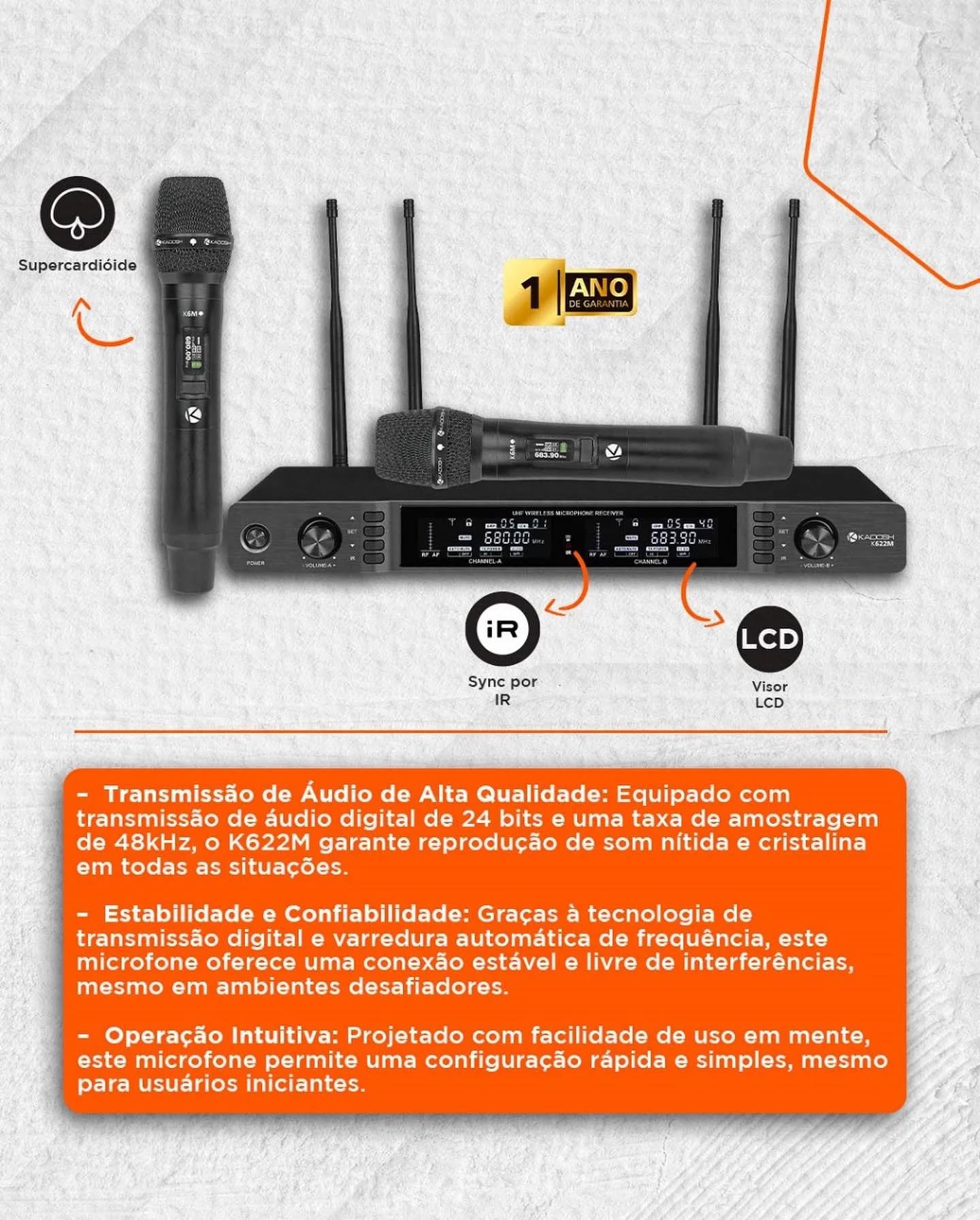 Microfone Duplo Sem Fio Kadosh K622M Profissional Digital 24bits - Imagem 9