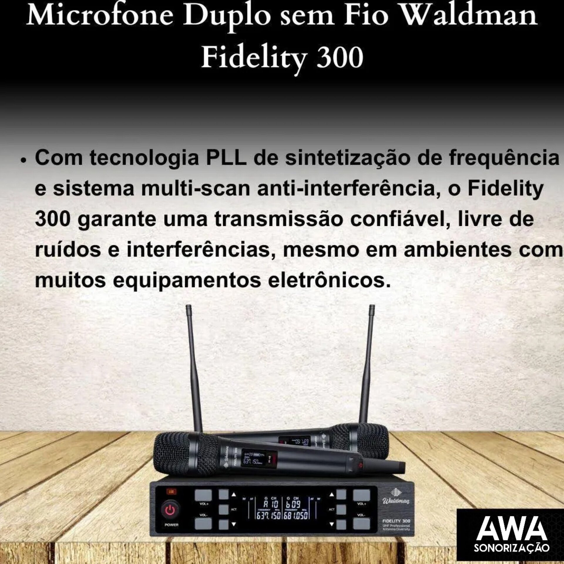 Microfone Bastão Duplo Sem Fio Waldman Fidelity 300 WFD-300 - Imagem 8