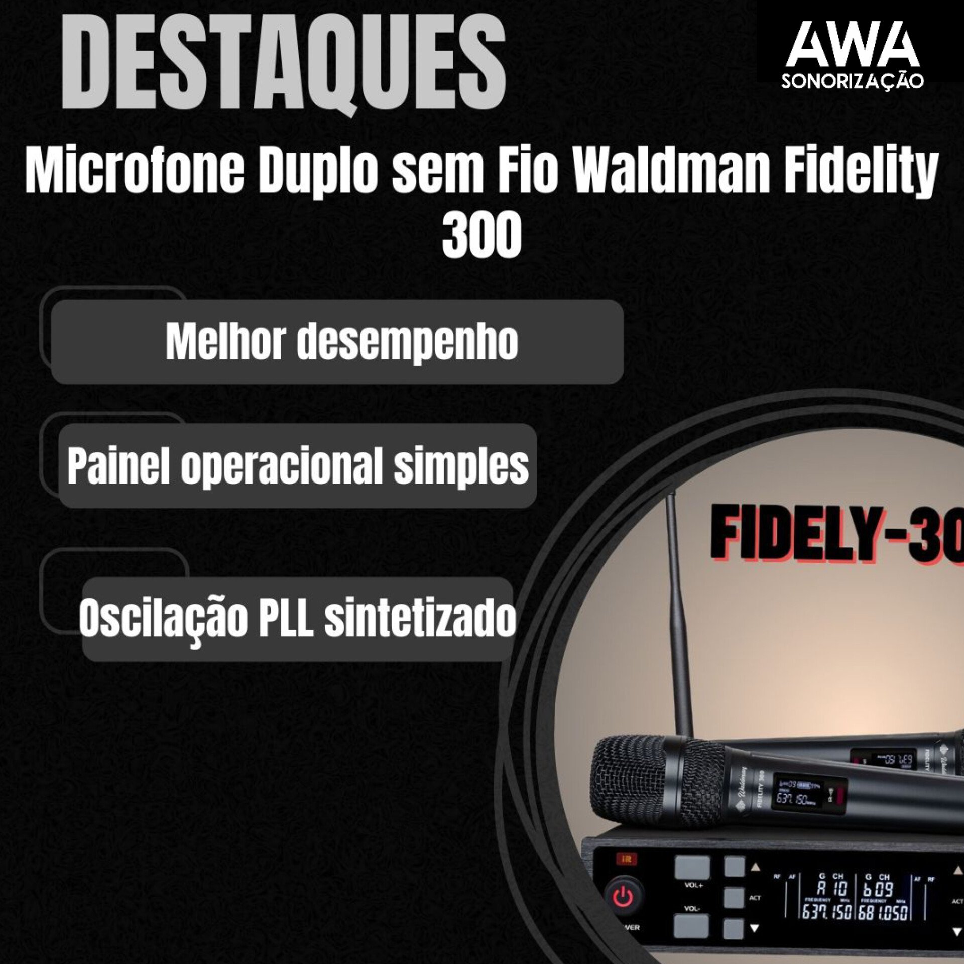 Microfone Bastão Duplo Sem Fio Waldman Fidelity 300 WFD-300 - Imagem 9