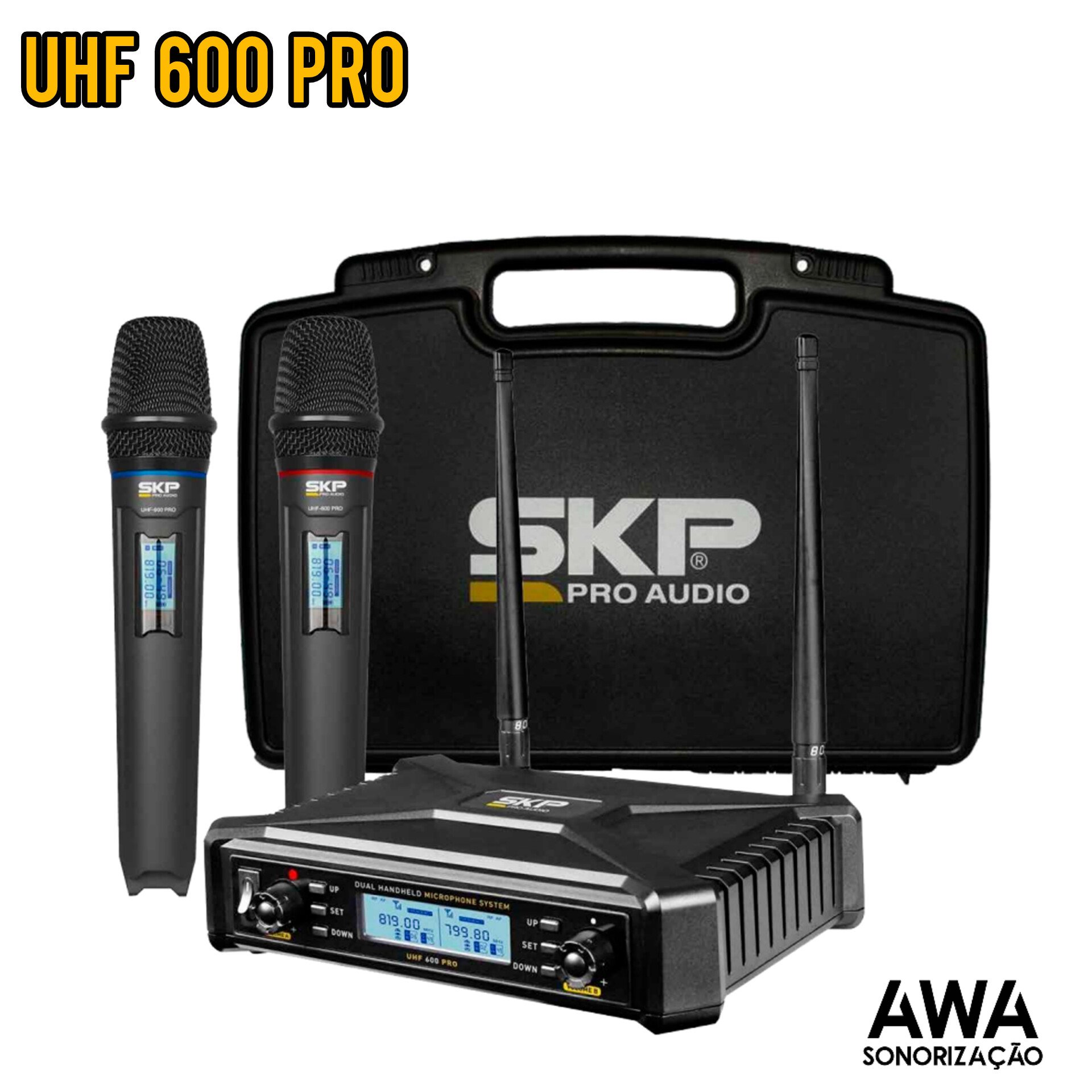Sistema Microfone Sem Fio SKP UHF 600 PRO – Duplo, 300 Canais - Imagem 25